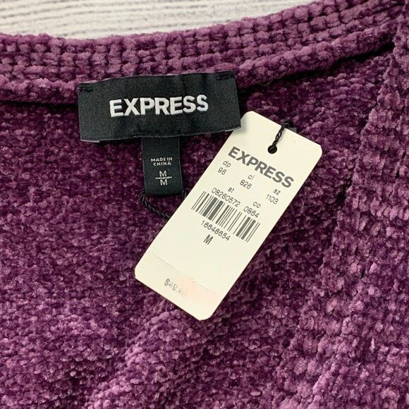 Express sz M Sweater Purple Deep V-neck Boxy Style Chenille New NWT - Picture 6 of 7